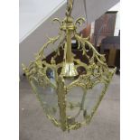 Rococo style brass and clear glass hall lantern ceiling light