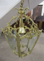 Rococo style brass and clear glass hall lantern ceiling light