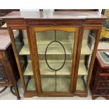 Edwardian breakfront display cabinet with inlay Ht 138cm L 112cm D 38cm