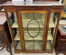 Edwardian breakfront display cabinet with inlay Ht 138cm L 112cm D 38cm