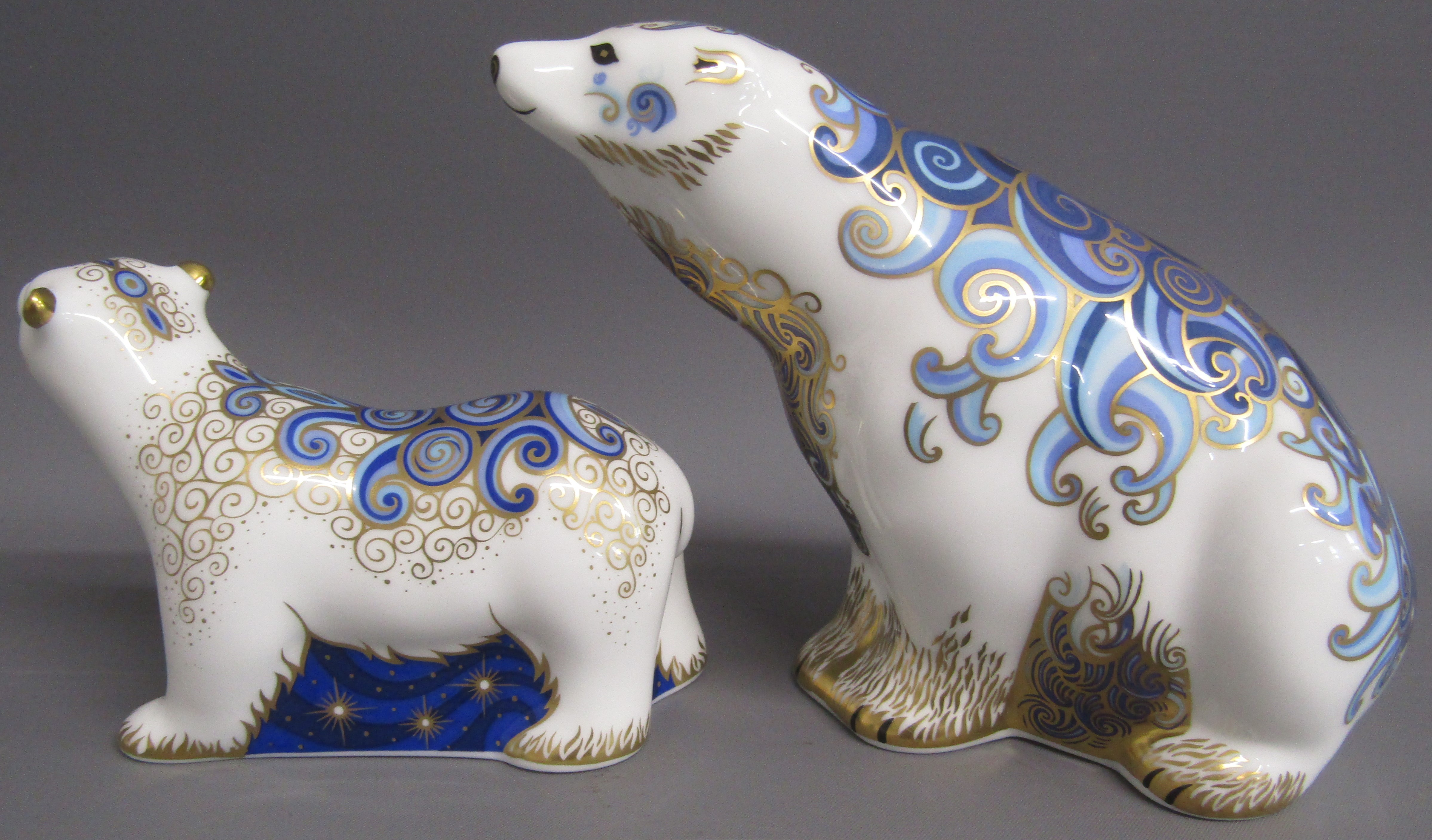 Royal Crown Derby Polar bear & polar bear cub standing paperweights - both with gold stoppers - Image 2 of 6