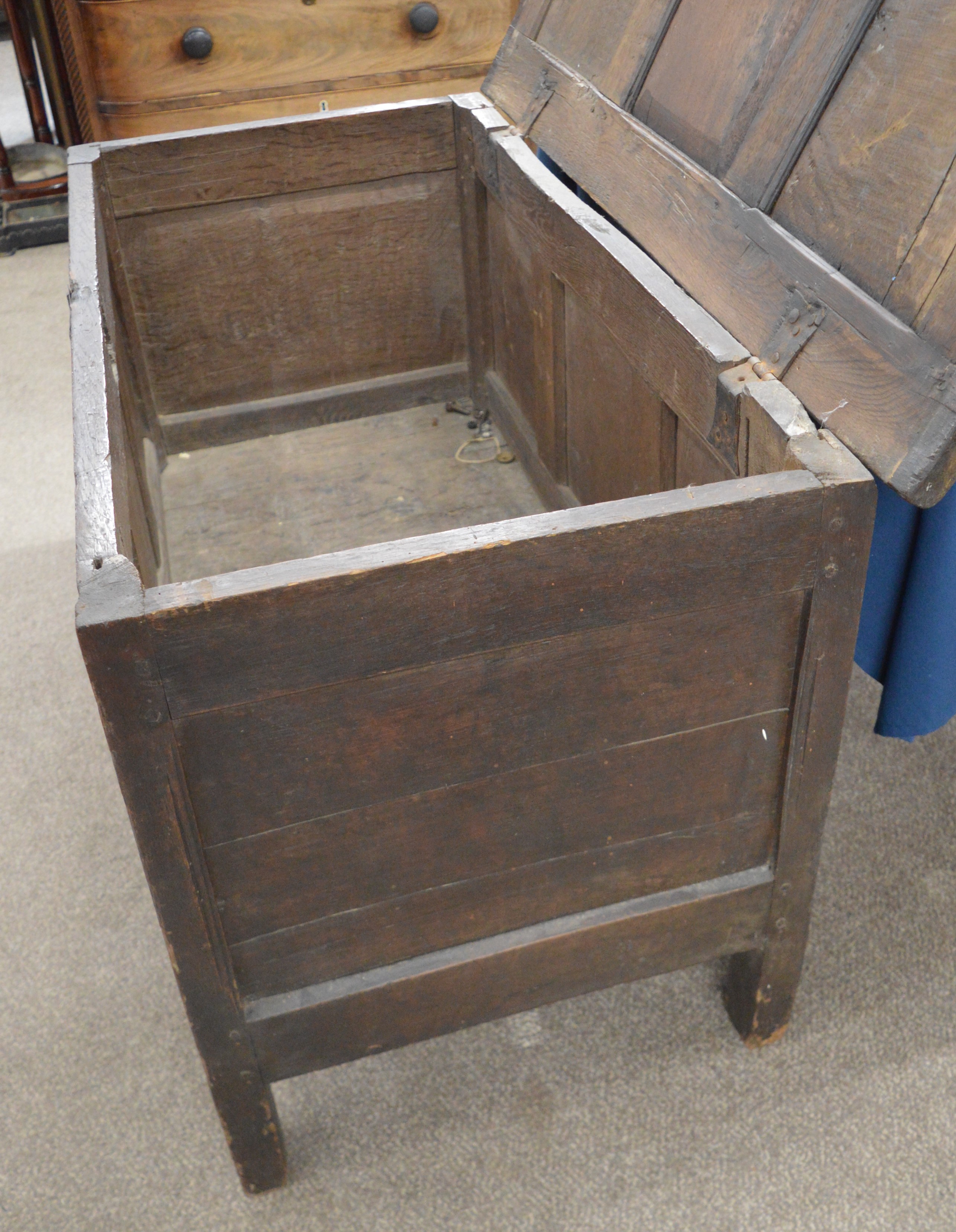 Georgian panelled oak coffer on stile legs 108cm W 52cm D 63cm H - Image 3 of 6