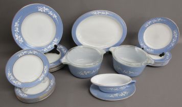 Pyrex JAJ blue and white ivy / hawthorn design cooking dishes, oval plate, dinner plates, salad
