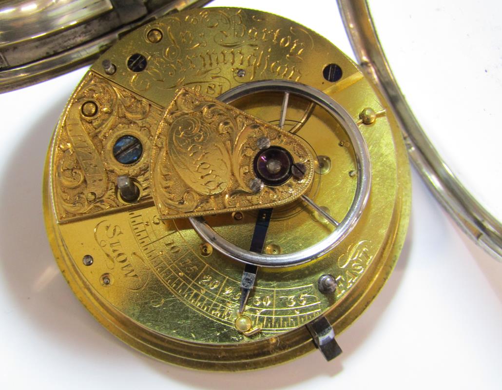 John Barton Birmingham pair cased fusee pocket watch with 1822 silver case makers mark WB - Image 7 of 9
