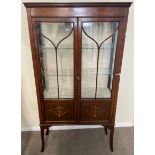 Edwardian display cabinet with painted & inlayed decoration 90cm by 32cm Ht167cm