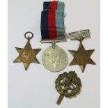 WWII medal, the 1939-1945 & Atlantic star and ATS cap badge