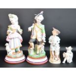 Pair of Continental bisque figurines, boy and girl on naturalistic circular stepped bases, 29cm h,