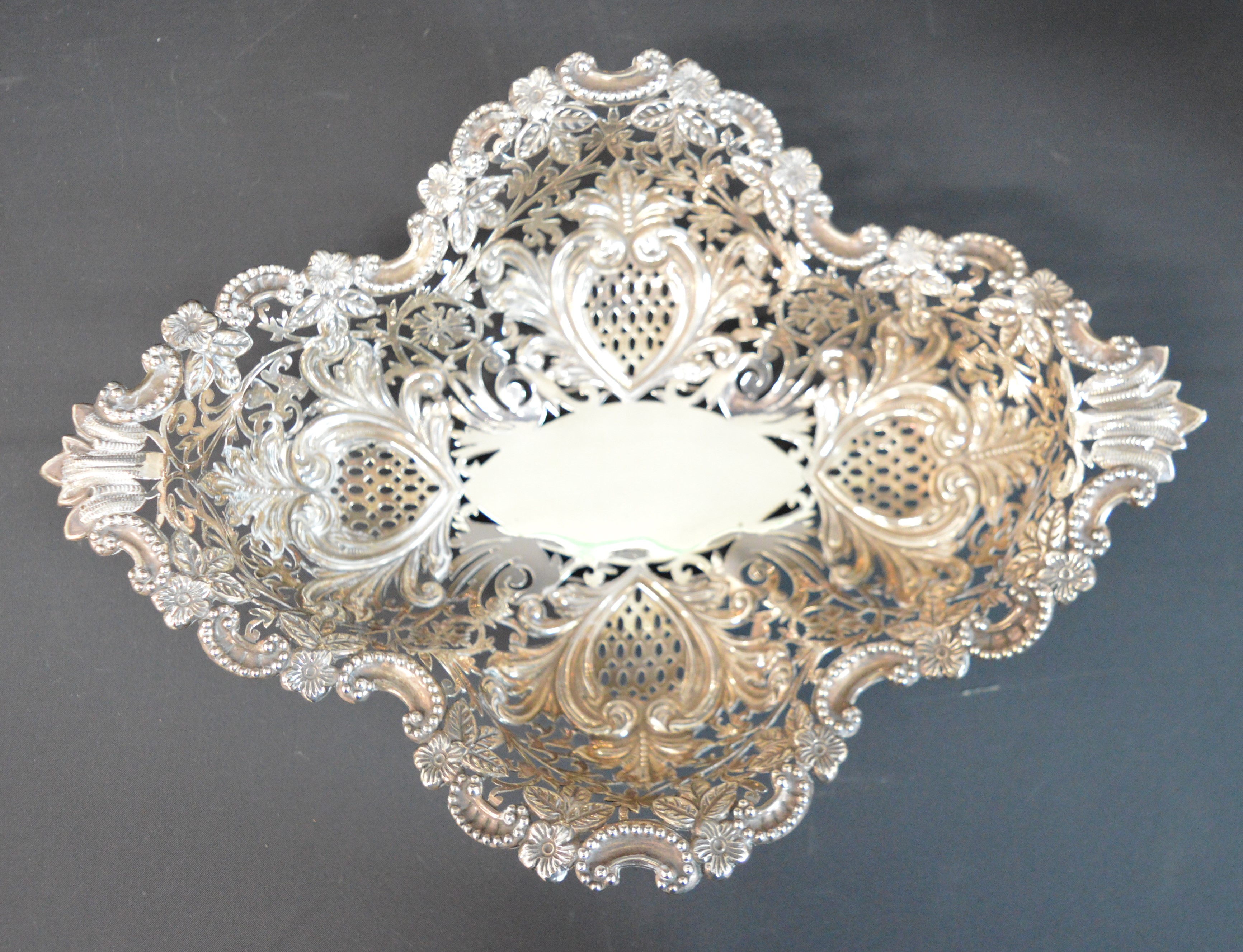 Impressive Victorian/Edwardian silver centrepiece, comprising one large and two smaller fret cut - Image 3 of 6