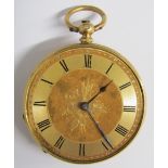 Continental open faced key wind pocket watch - floral engine turned design to face, decorated