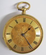 Continental open faced key wind pocket watch - floral engine turned design to face, decorated