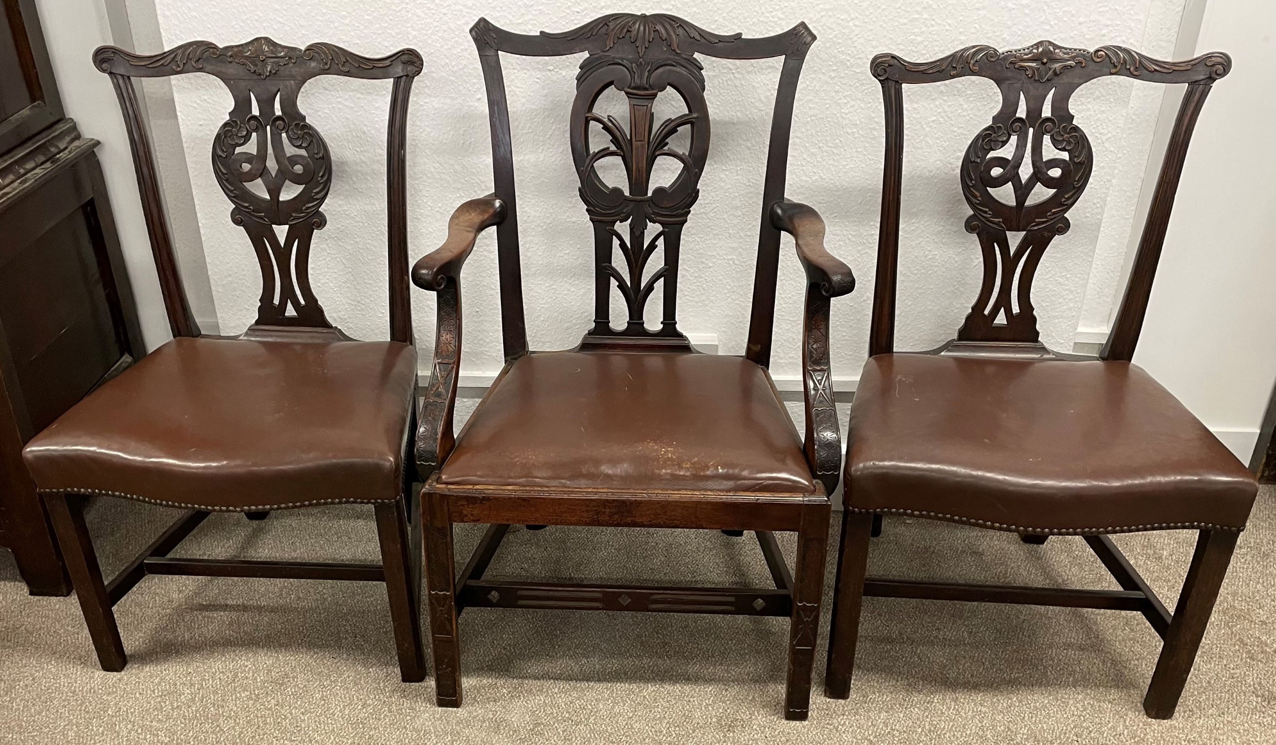 Deeply carved Chippendale style carver dining chairs, pair of similar dining chairs & a balloon back - Image 2 of 2