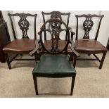 Deeply carved Chippendale style carver dining chairs, pair of similar dining chairs & a balloon back