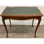 Early 20th century leather top writing desk with serpentine form on cabriole legs - approx. 88cm x