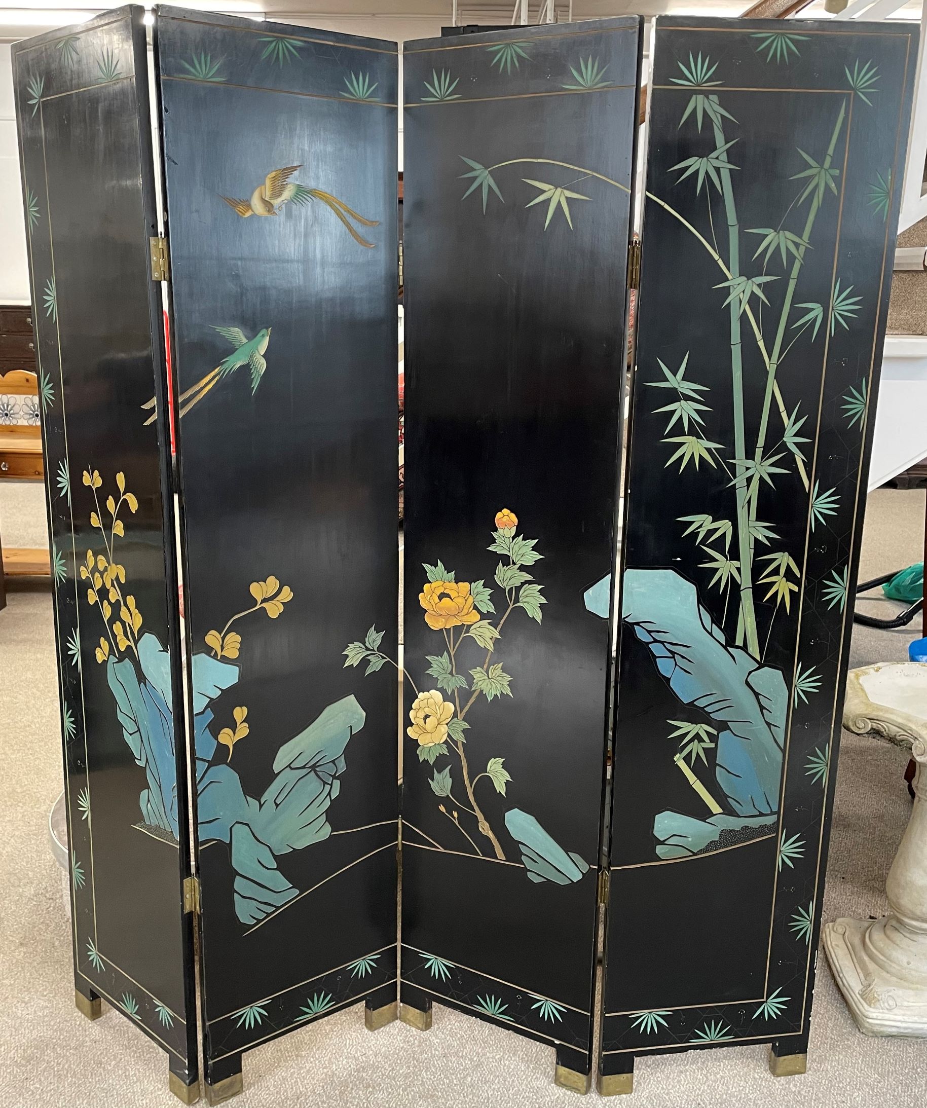 Chinese lacquer & gilded 4 panel screen  Ht 184cm - Image 2 of 2