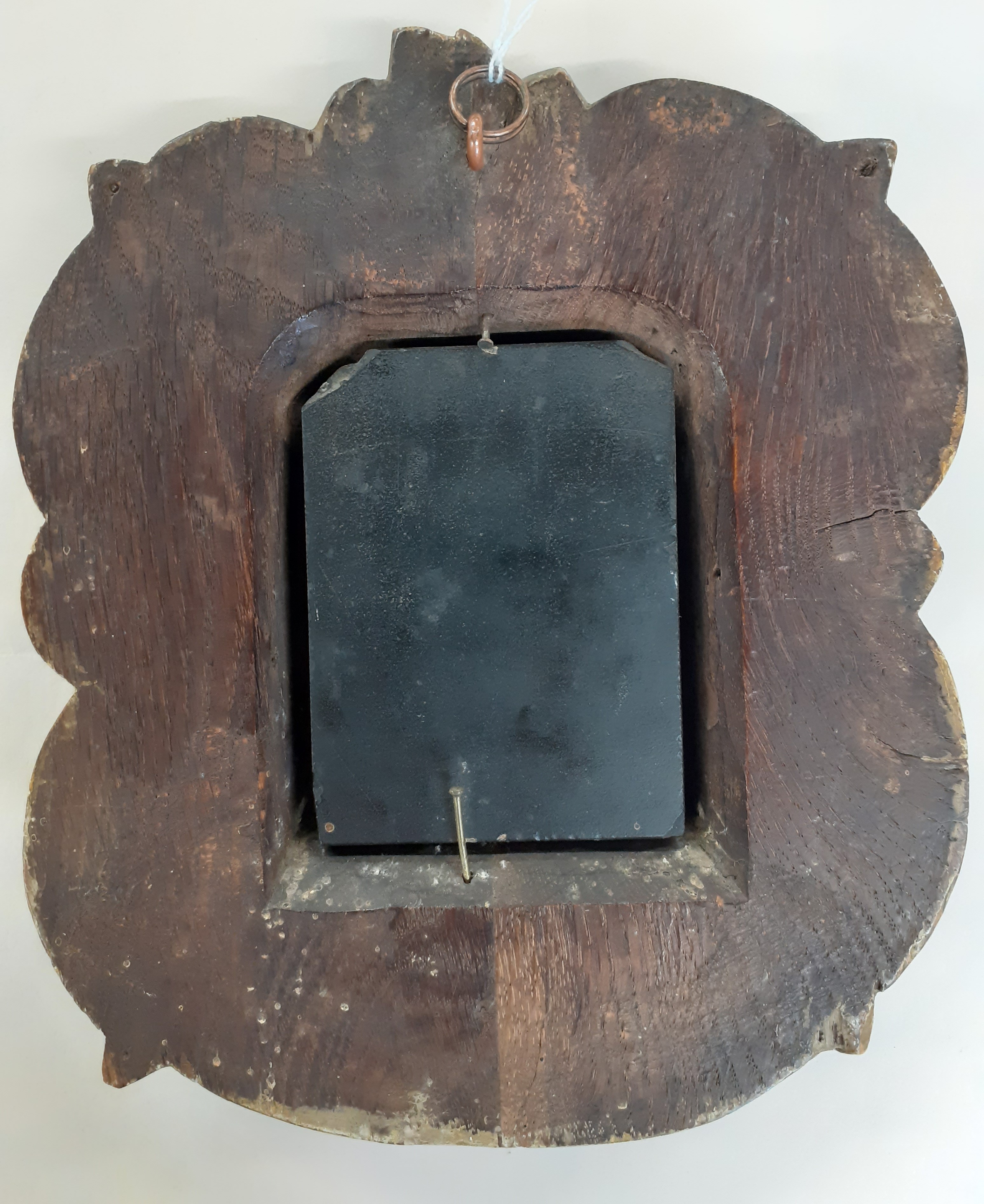 Small micro mosaic tablet set in a black marble slab, in decorative gilt wood frame, 17cm x 21cm - Bild 3 aus 3