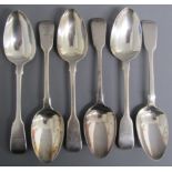 6 silver William Cripps desert spoons, London 1786 & 1825 with dragon monogram - total weight 8.