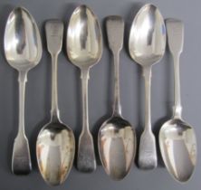 6 silver William Cripps desert spoons, London 1786 & 1825 with dragon monogram - total weight 8.