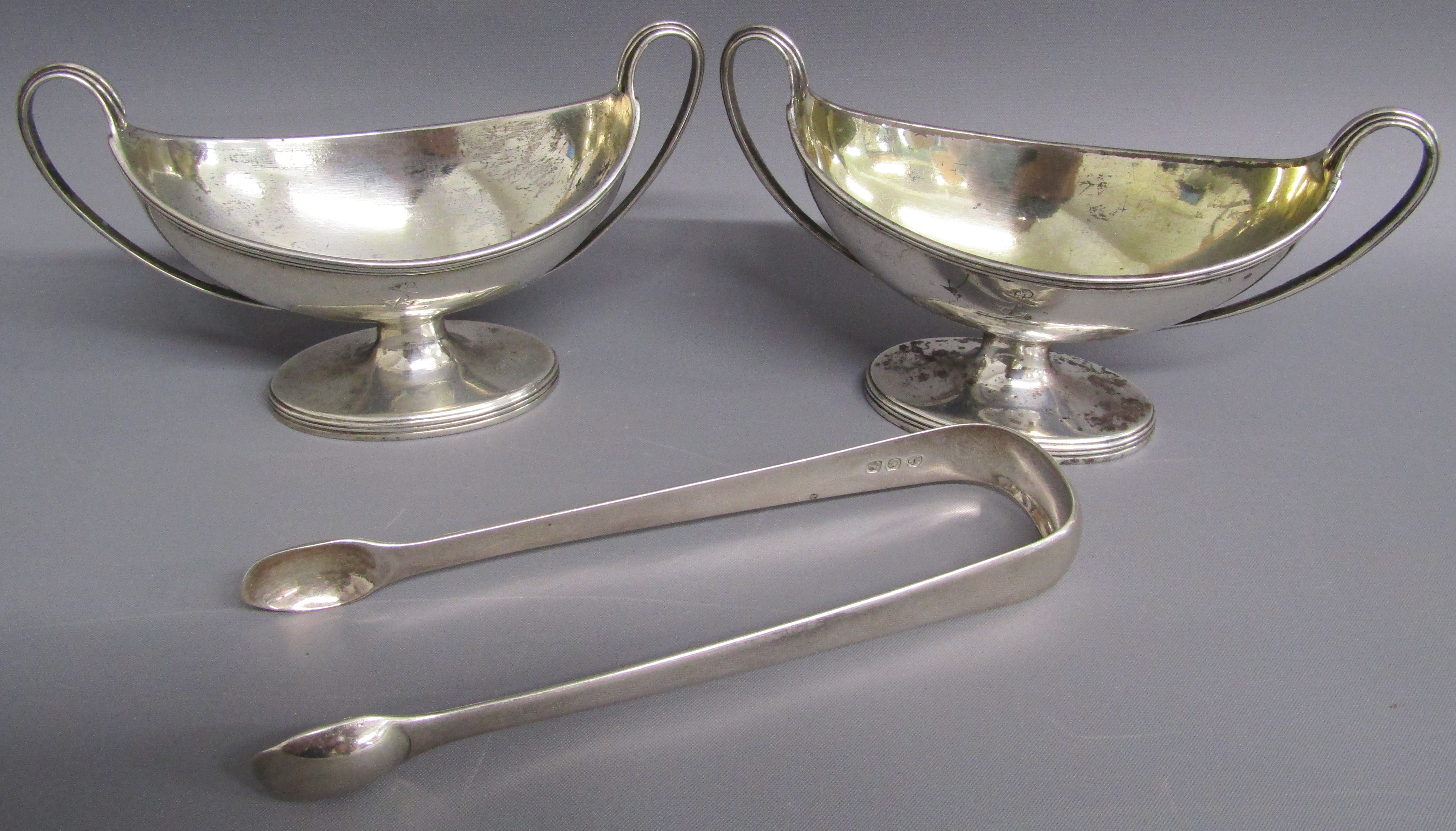 Possibly Henry Chawner London 1792 silver twin handled sauce dishes with anchor monogram and William