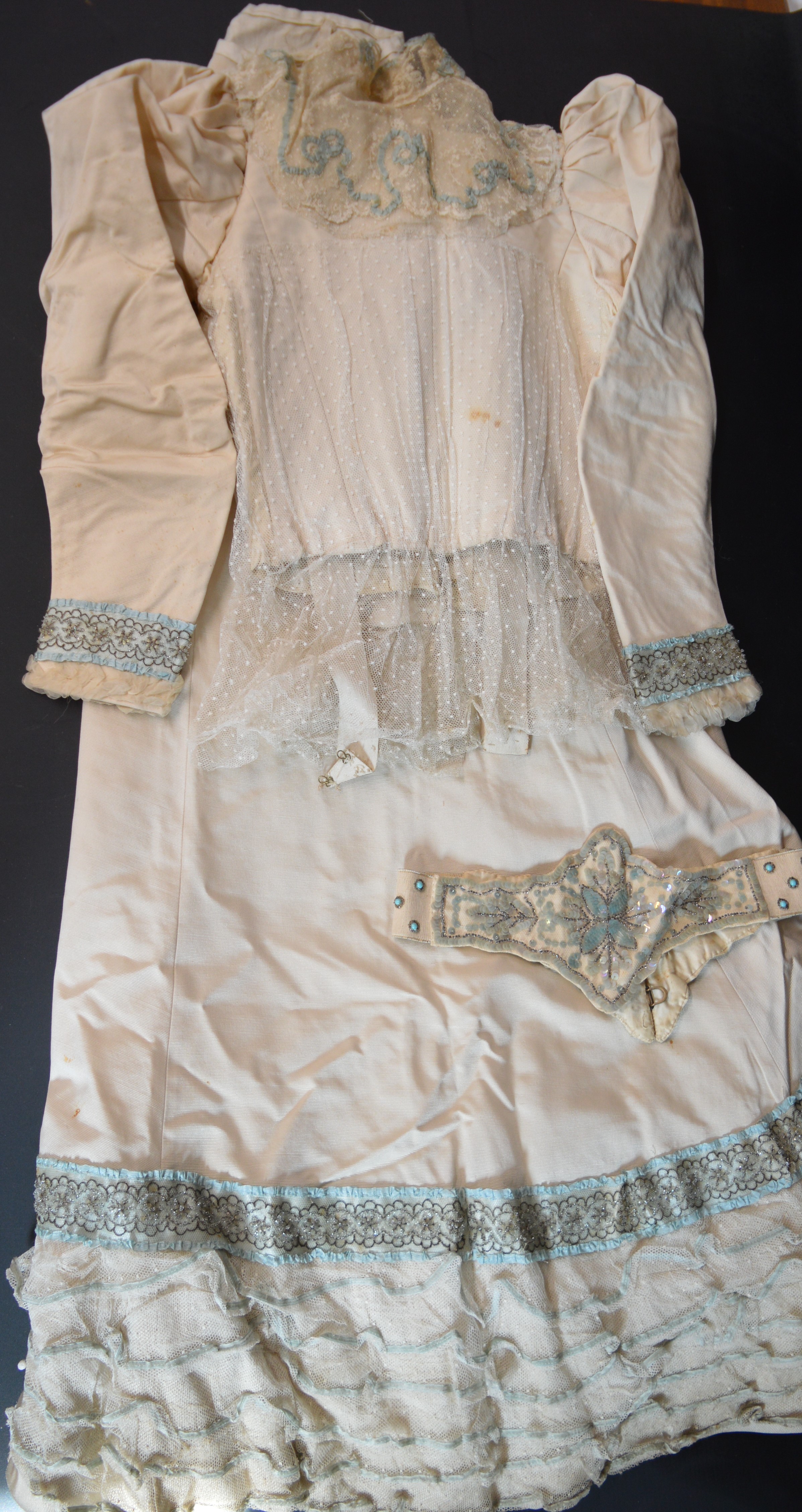 1897 hand made 2 piece wedding dress with veil, additional jacket, 1920s beaded dress & child's - Image 6 of 26