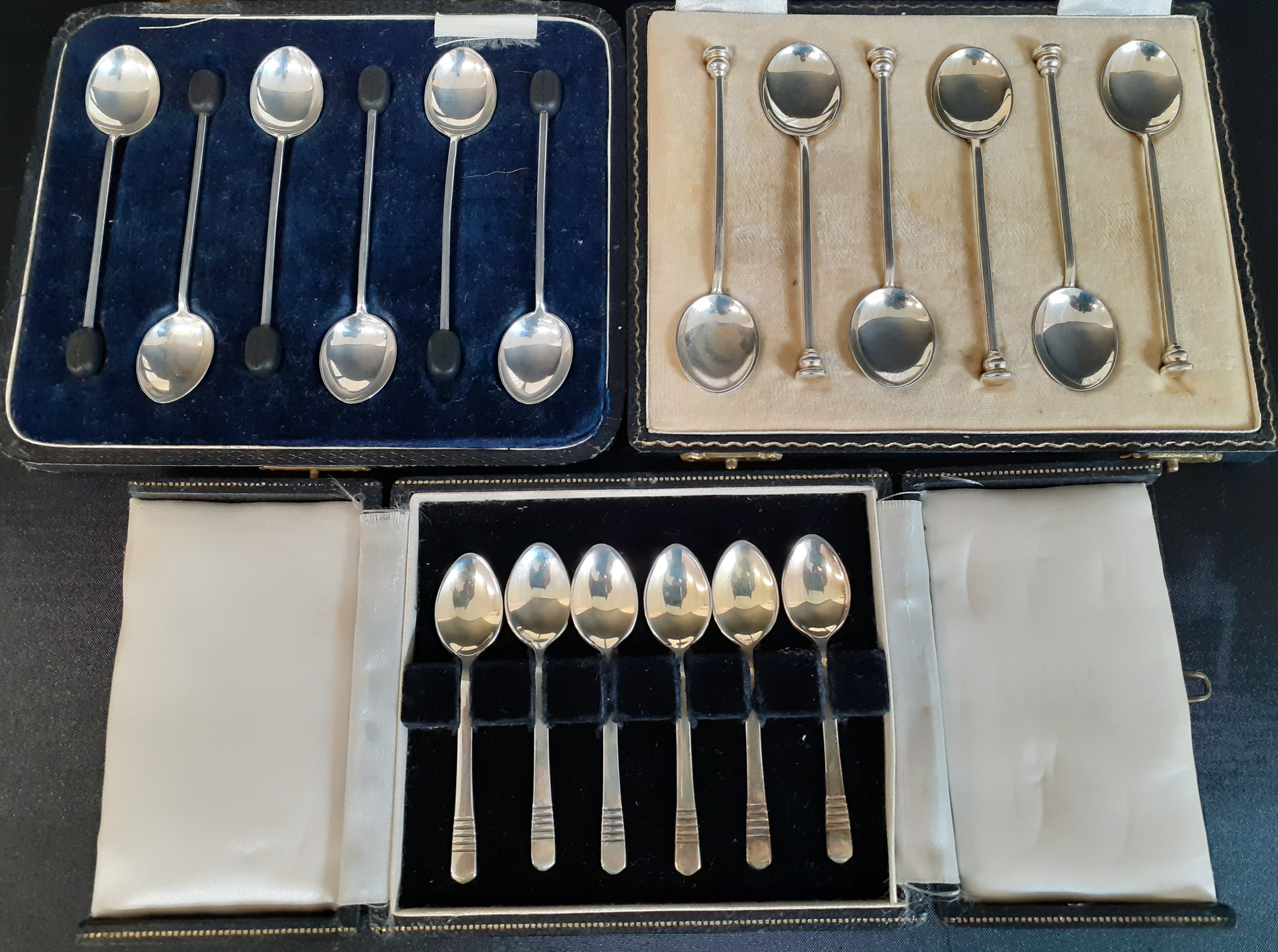 Cased set of 6 silver & enamel coffee spoons, William Suckling Ltd, Birmingham 1958, 2.04ozt, - Image 3 of 3