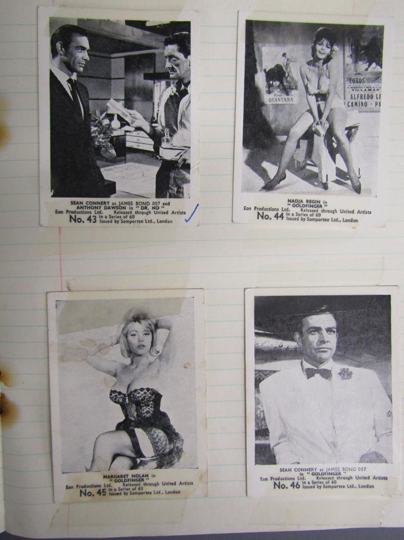 Collection of cigarette cards includes James Bond issued by Somportex Ltd 1-60 taped into book - Image 18 of 21