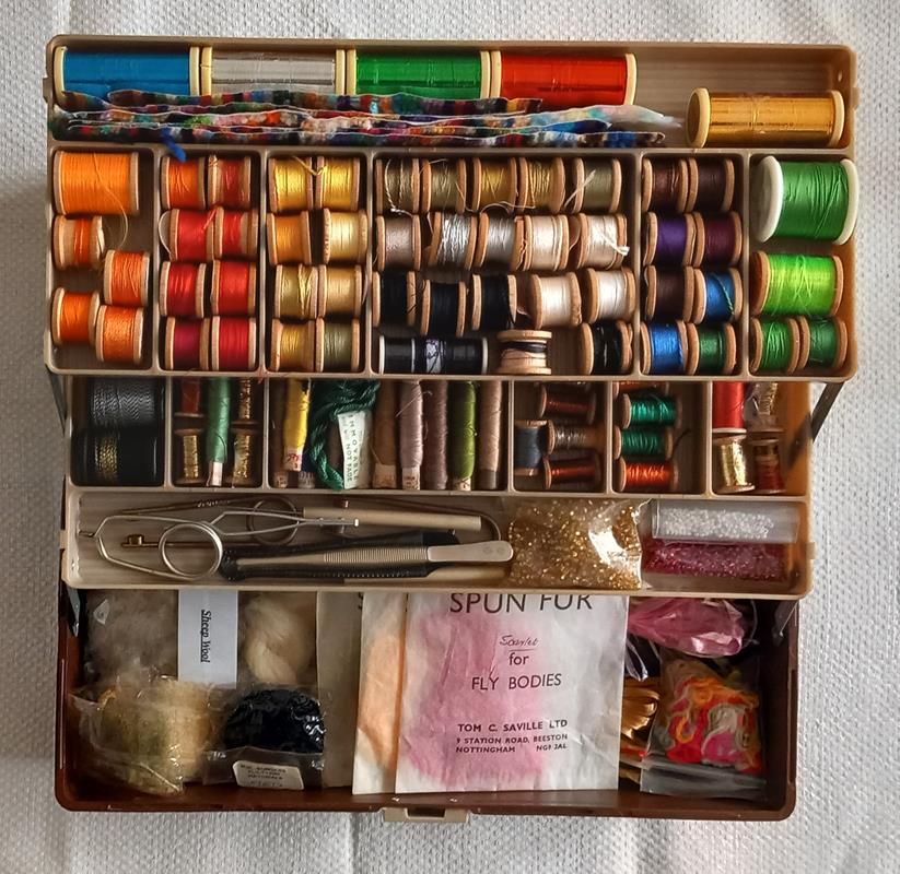 Large collection of fly making items includes Veniard table holder, waxes, mixed feathers and - Image 5 of 14