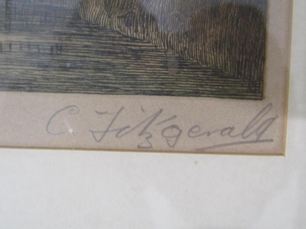 3 framed C Fitzgerald etchings - Abbeville, Luimpen? and Montrichard - all pencil signed - Bild 6 aus 10