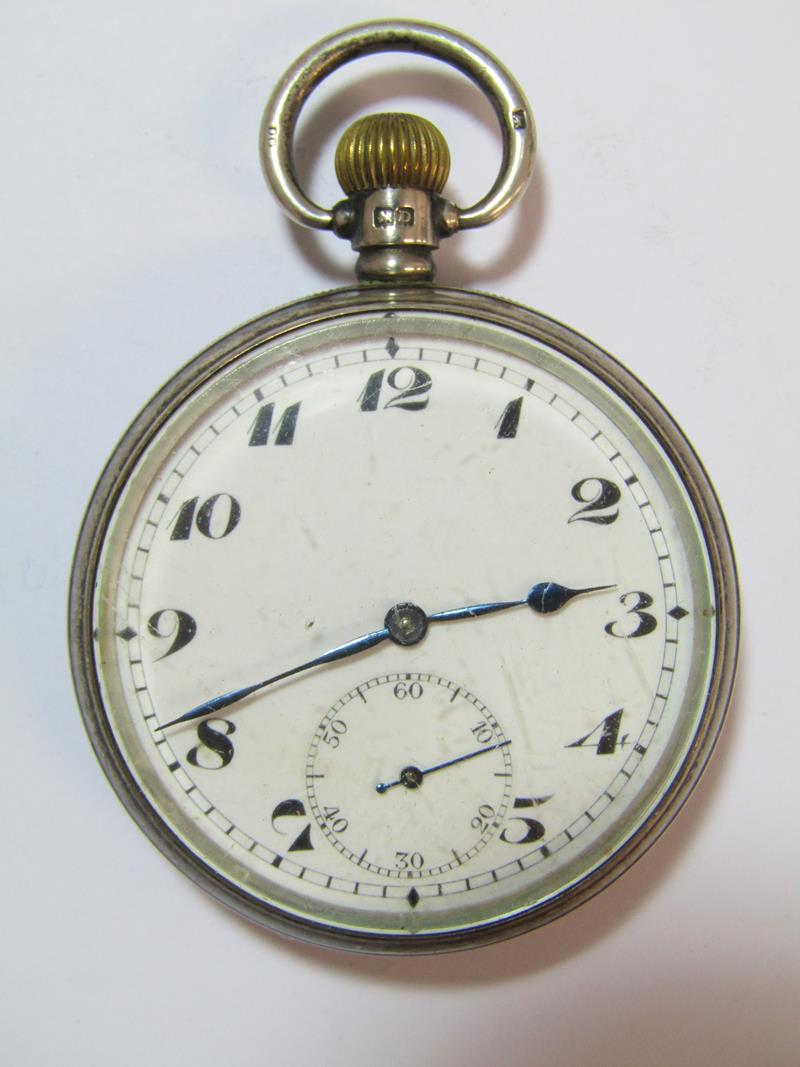 2 silver top wind pocket watches - Dennison 1928 (doesn't wind) & other back stuck but working - Image 2 of 10