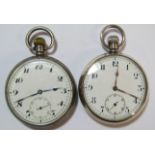 2 silver top wind pocket watches - Dennison 1928 (doesn't wind) & other back stuck but working