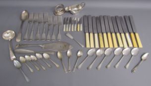 Collection of silver plate, includes knives, forks, teaspoons, sauce boat, fish slice etc