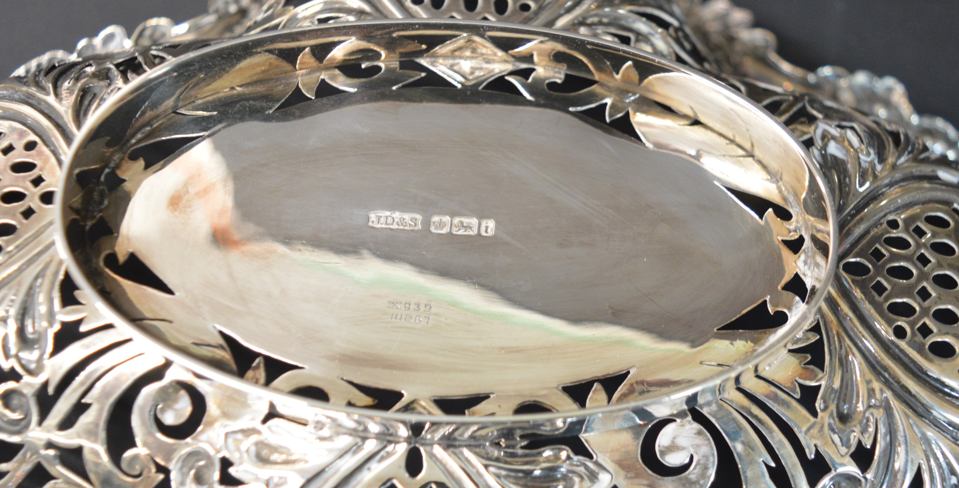 Impressive Victorian/Edwardian silver centrepiece, comprising one large and two smaller fret cut - Image 6 of 6