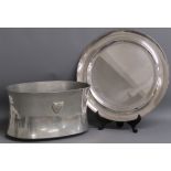 M Szekely Dom Perignon pewter wine cooler and silver plate tray - approx. 43.5cm dia