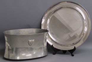 M Szekely Dom Perignon pewter wine cooler and silver plate tray - approx. 43.5cm dia