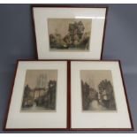 3 framed C Fitzgerald etchings - Abbeville, Luimpen? and Montrichard - all pencil signed