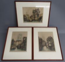3 framed C Fitzgerald etchings - Abbeville, Luimpen? and Montrichard - all pencil signed