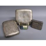 Silver cigarette cases & vesta case with a brass and mother of pearly inlay / abalone lighter - JH