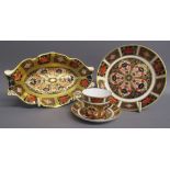 Royal Crown Derby Imari 1128 trinket dish, oval dish and miniature teacup and saucer