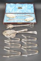 Set of six silver plated asparagus servers & serving tongs, cased set of silver plated berry