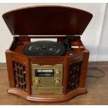 Retro style music centre with record player, CD & cassette players, radio & build in speakers