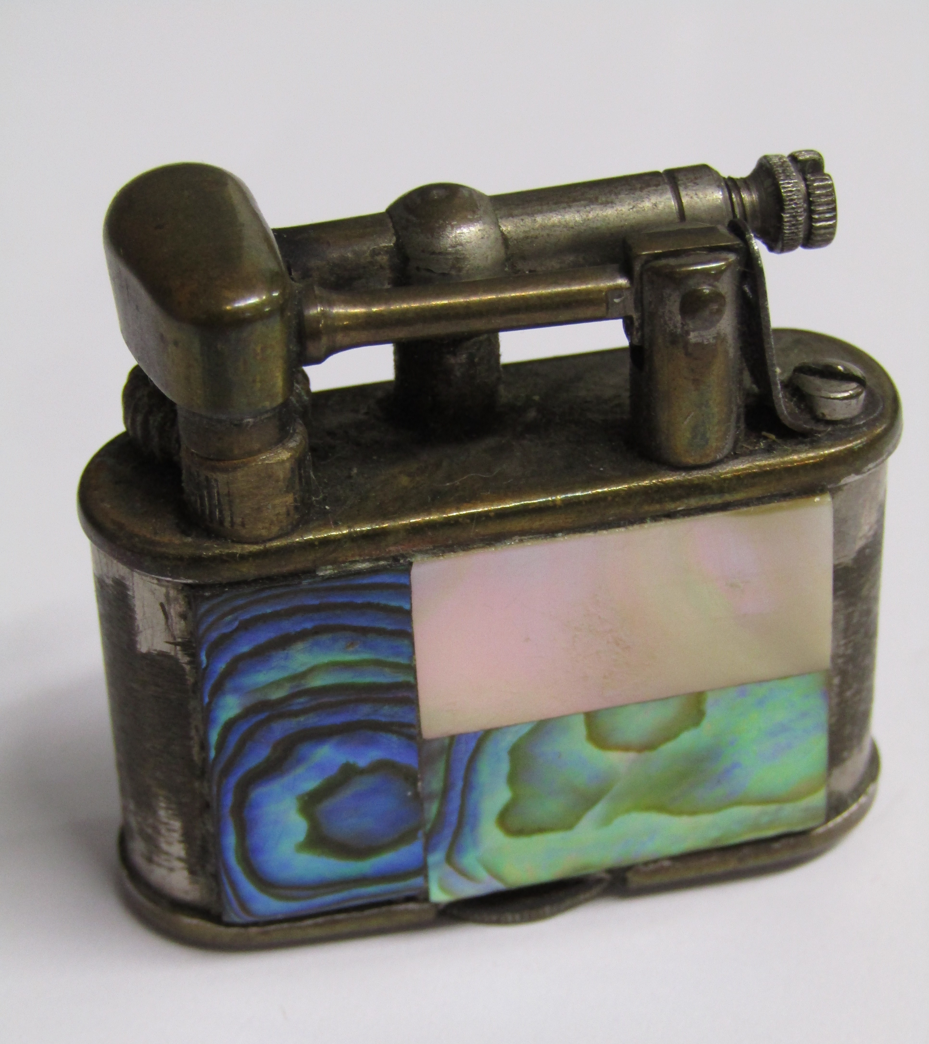 Silver cigarette cases & vesta case with a brass and mother of pearly inlay / abalone lighter - JH - Image 10 of 11