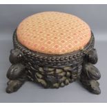 Anglo Indian heavily carved hardwood footstool with fish design legs