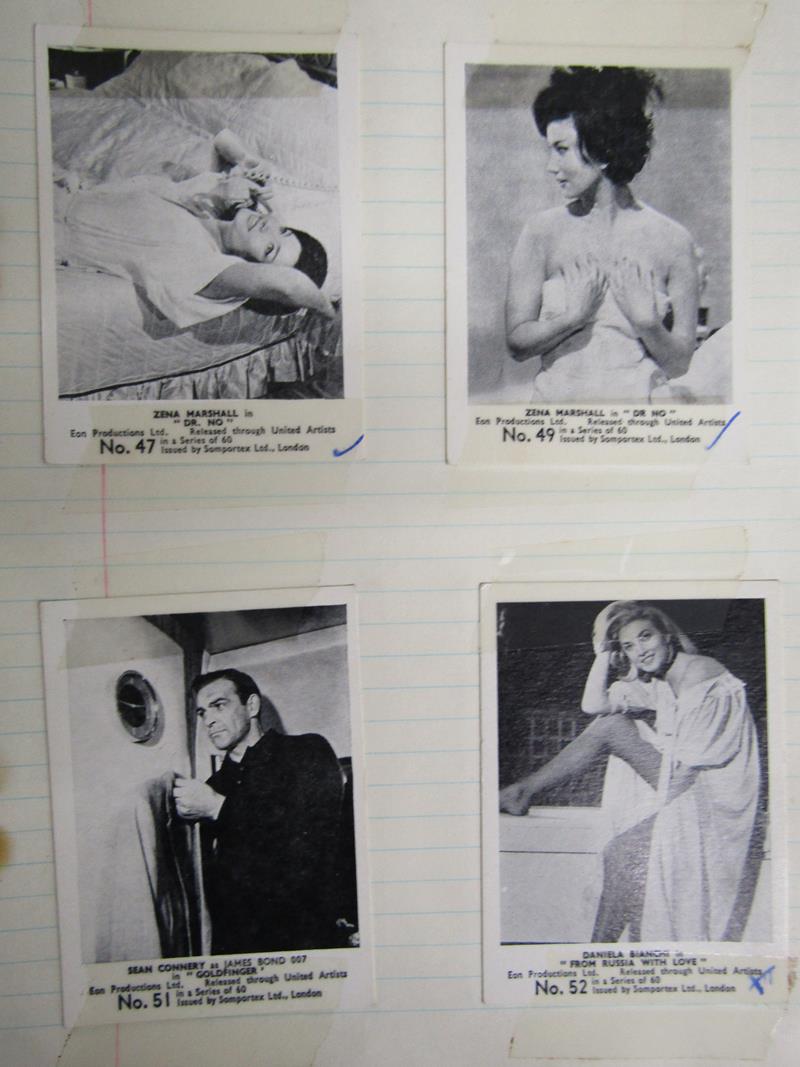 Collection of cigarette cards includes James Bond issued by Somportex Ltd 1-60 taped into book - Image 19 of 21