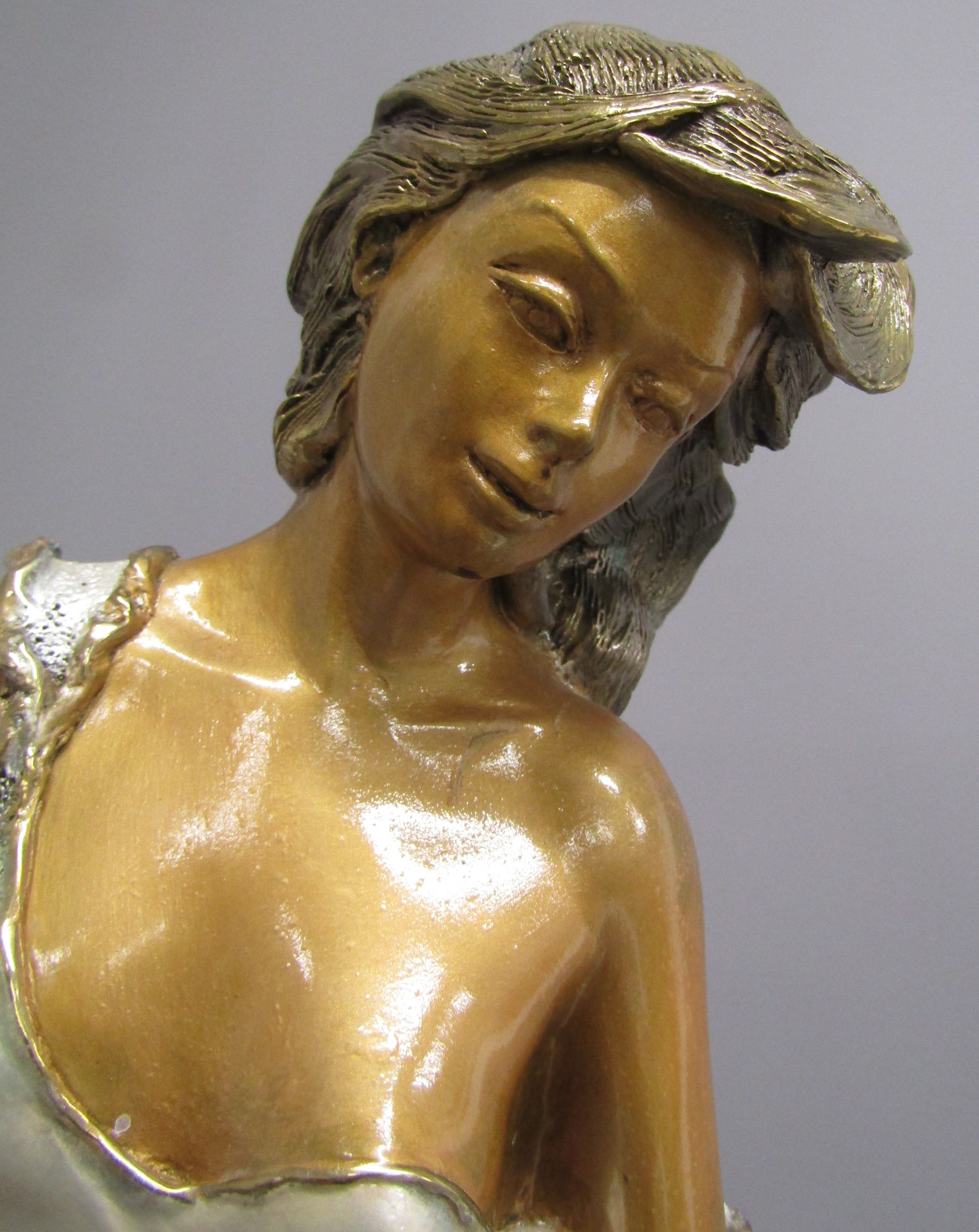 A. Basso bronze figure of lady with a dolphin on a wave, Ombri Fine Arts 1996 - approx. 65cm tall ( - Bild 2 aus 8