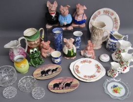 Wade NatWest pigs - complete family, Beswick 281 'Tony Weller' character jug, 1268 palm tree jug,