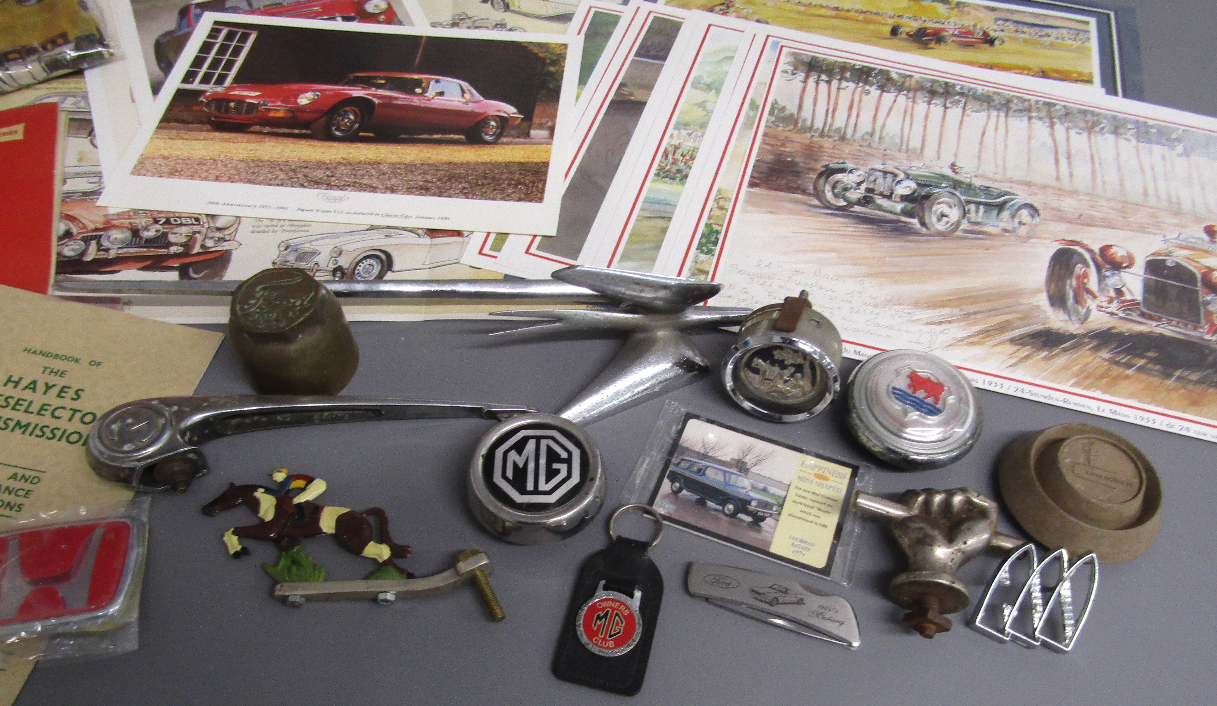 Car collection includes Swallow, Morris Minor and fist car mascots, caps, leaflets, booklets, scarf, - Image 3 of 17