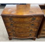 Reproduction Georgian serpentine front chest of drawers in burr walnut veneer Ht 84cm D 51cm W 79cm