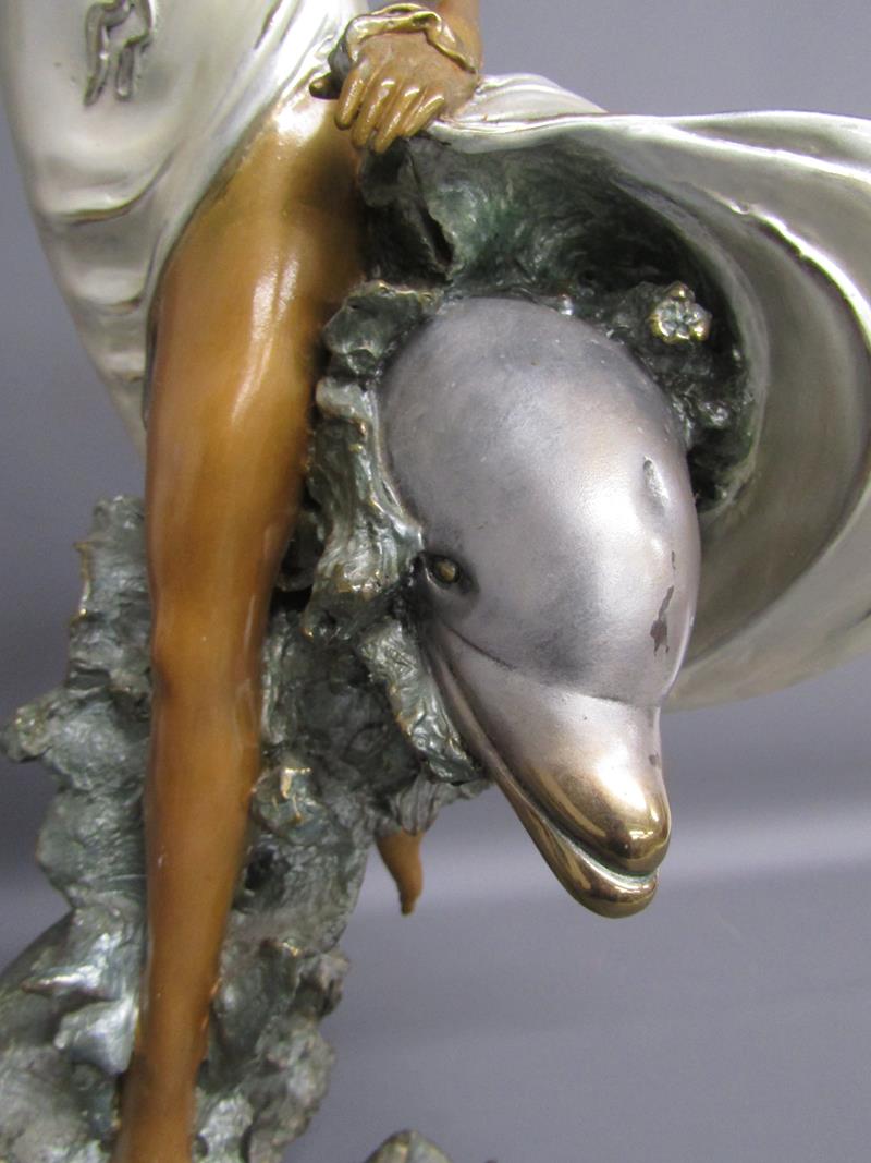 A. Basso bronze figure of lady with a dolphin on a wave, Ombri Fine Arts 1996 - approx. 65cm tall ( - Bild 3 aus 8