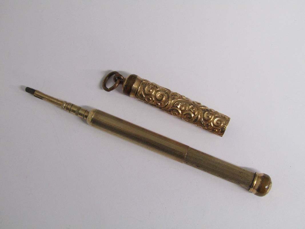 Gold plated retracting pencil with decorated cover, gold plated fob, Ingersoll 15 jewel watch, - Image 4 of 10