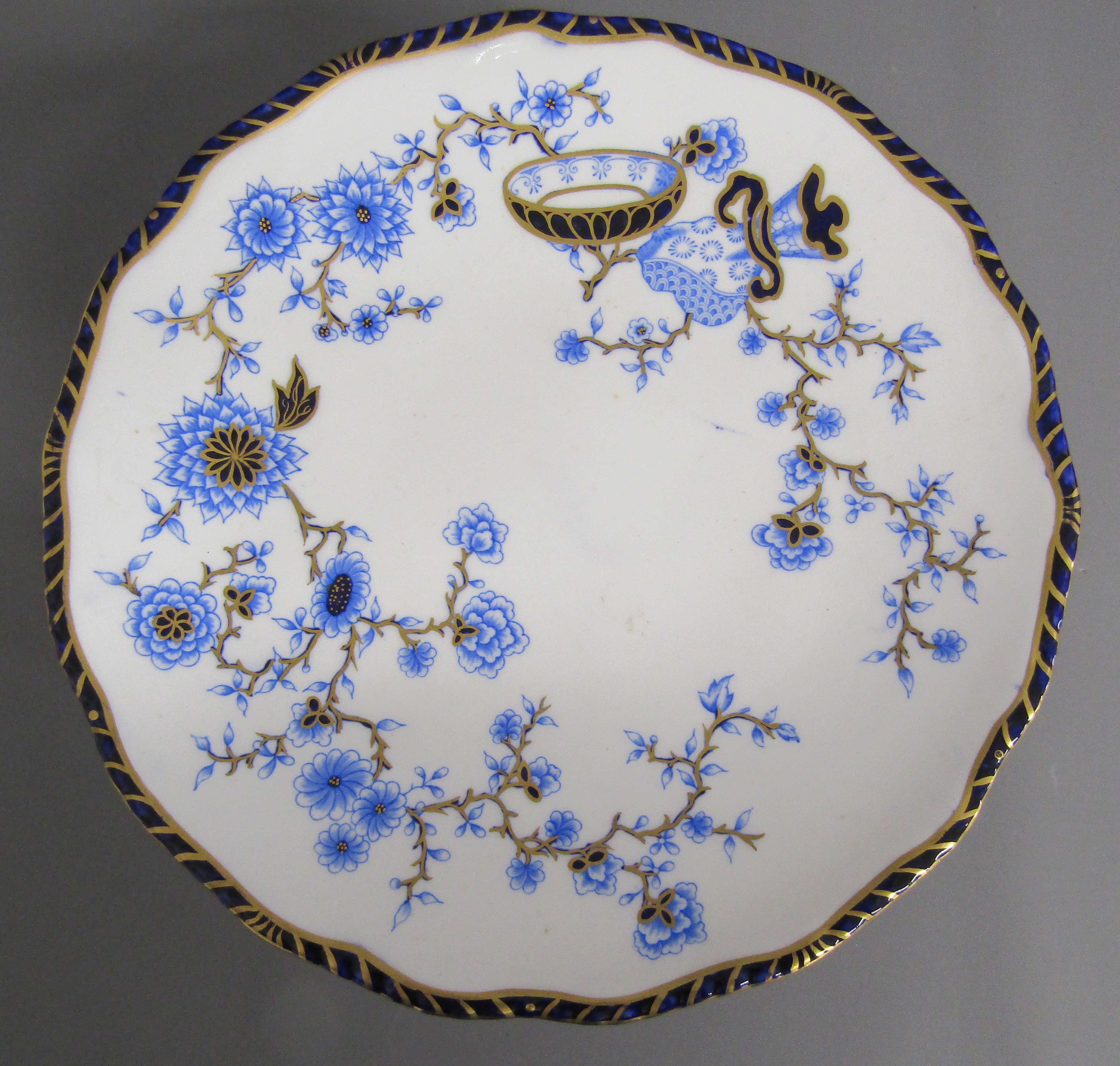 Royal Crown Derby tazza Rd No 56464 pattern No 2715? and 2 George Jones Crescent plates - Image 6 of 8