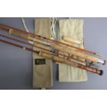 2 fishing rods - 'Black Prince' 9ft split cane with extension and J S Sharpe's bag (no inscription